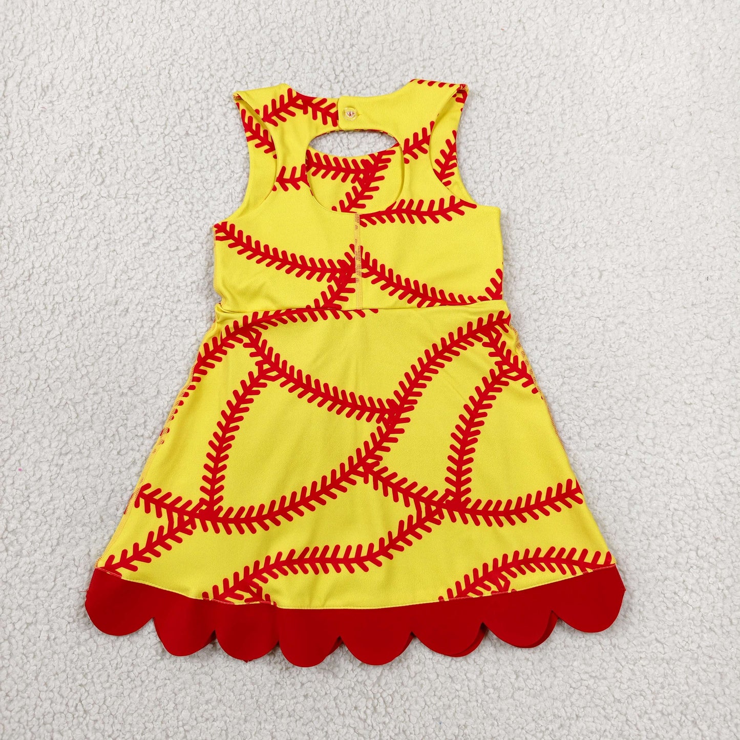 Sibling Baby Girls Sleeveless Baseballs Footballs Bows Scallop Yoga Active Shorts Dresses