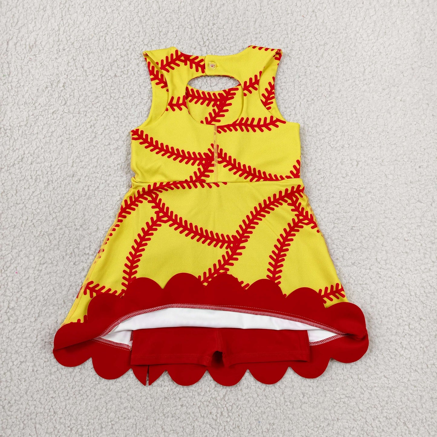 Sibling Baby Girls Sleeveless Baseballs Footballs Bows Scallop Yoga Active Shorts Dresses