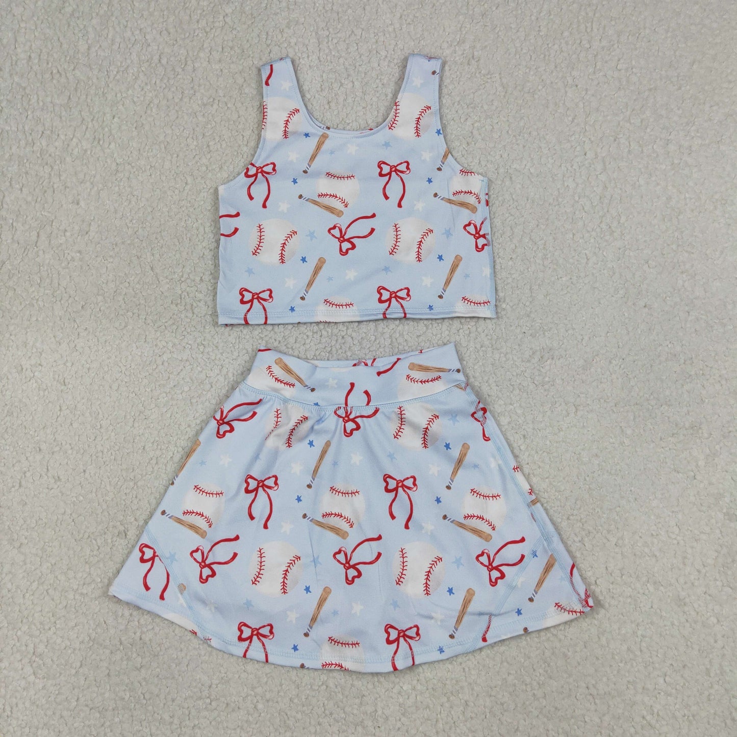 Baby Girls Bows Baseballs Vests Top Skirt Short Team Yoga Active Clothes Set