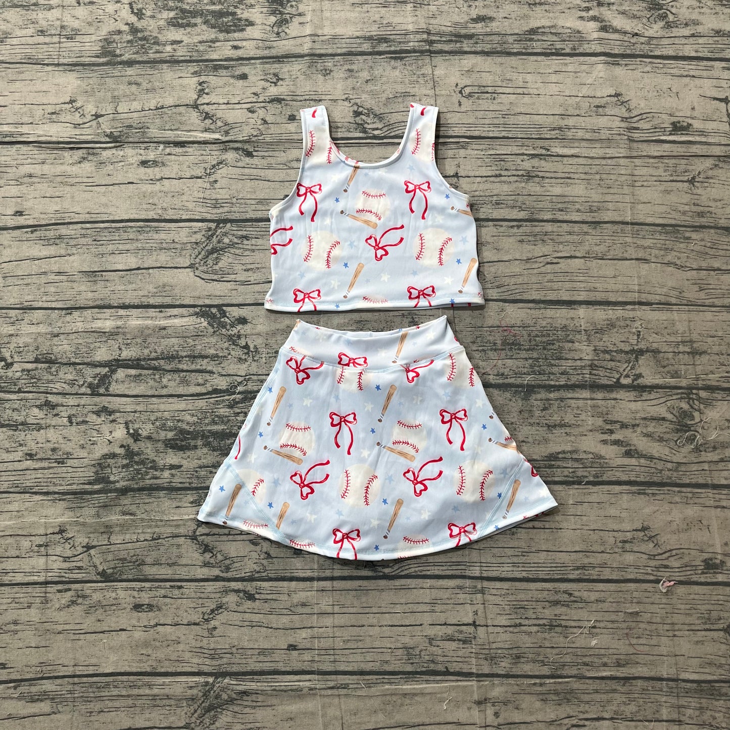 Baby Girls Bows Baseballs Vests Top Skirt Short Team Yoga Active Clothes Set