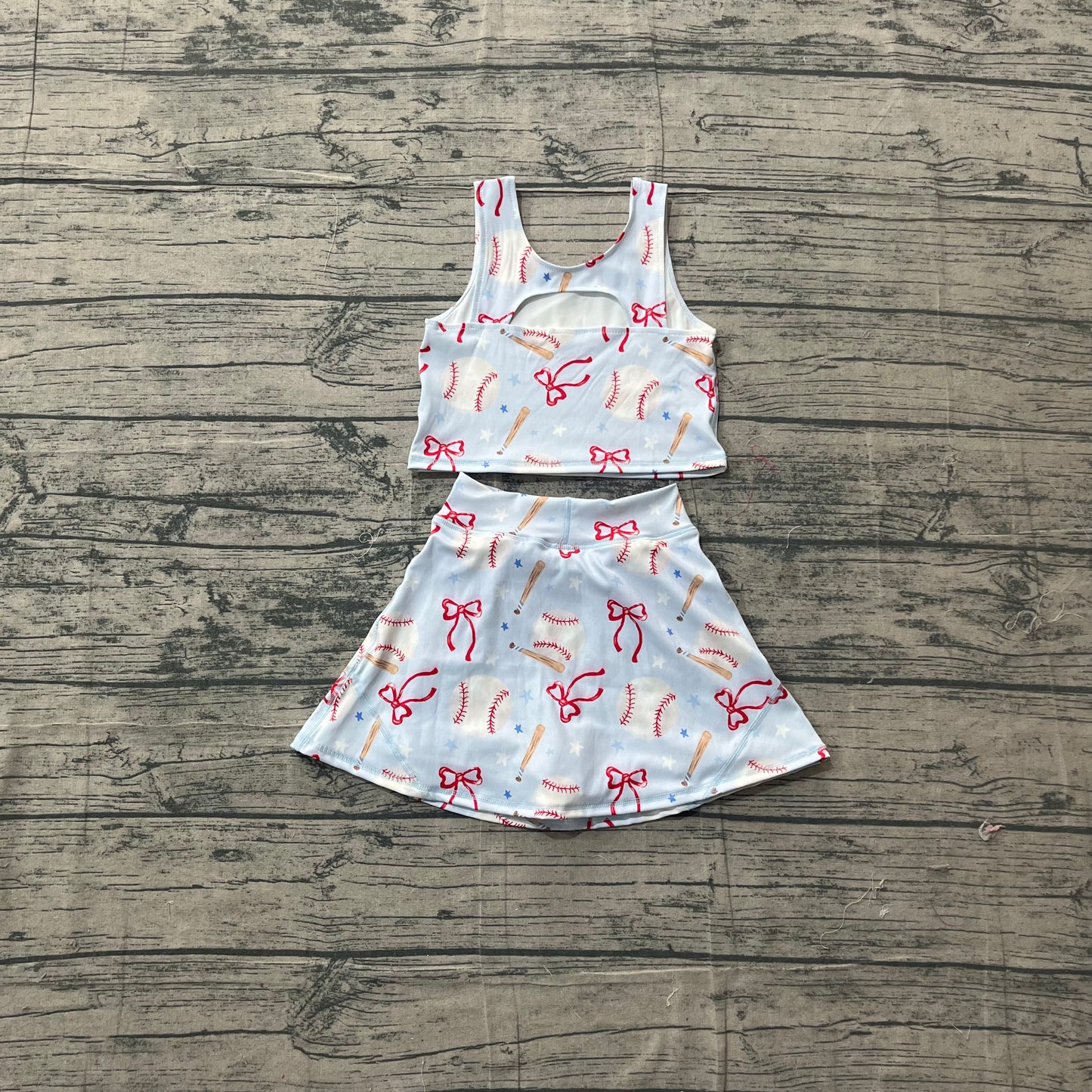 Baby Girls Bows Baseballs Vests Top Skirt Short Team Yoga Active Clothes Set