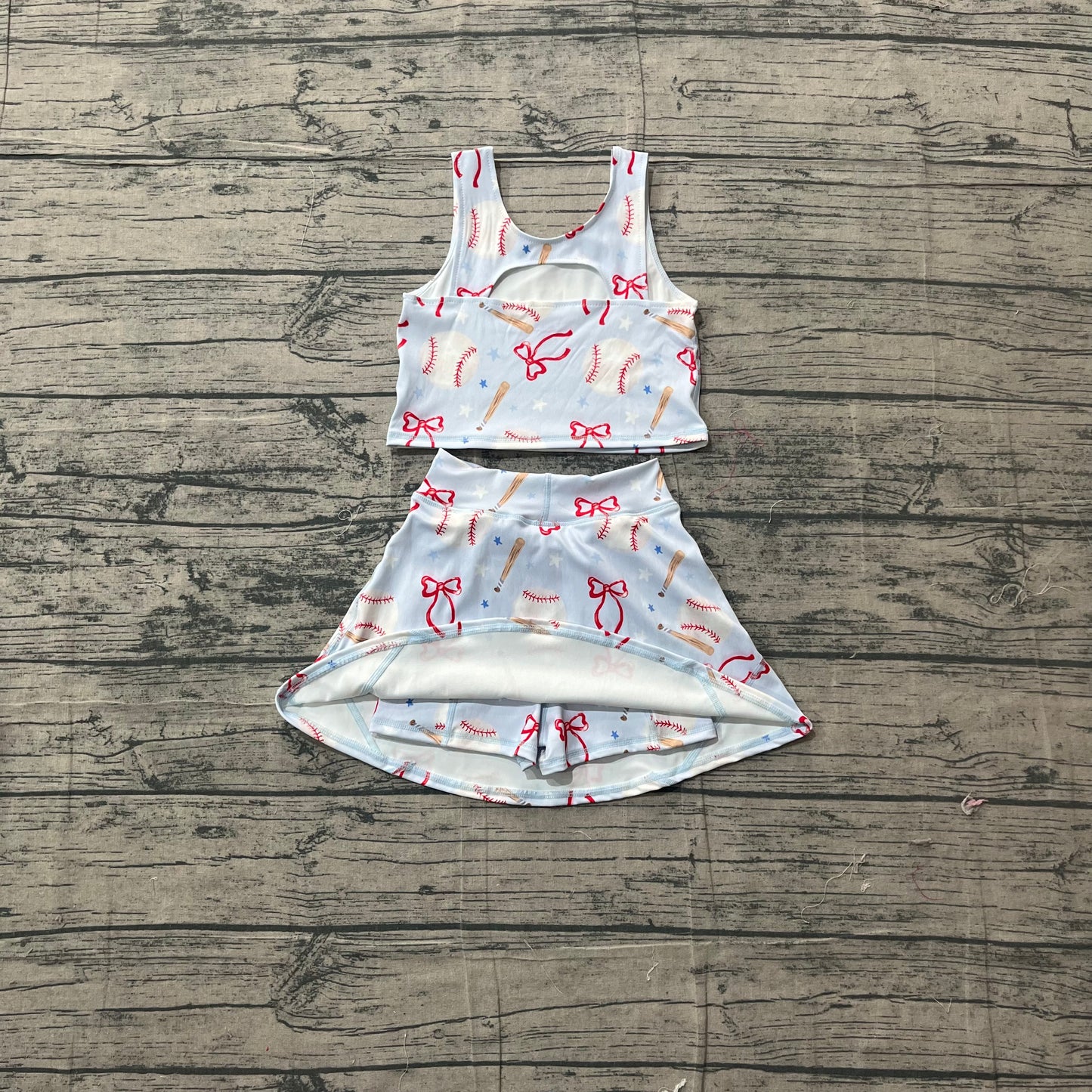 Baby Girls Bows Baseballs Vests Top Skirt Short Team Yoga Active Clothes Set