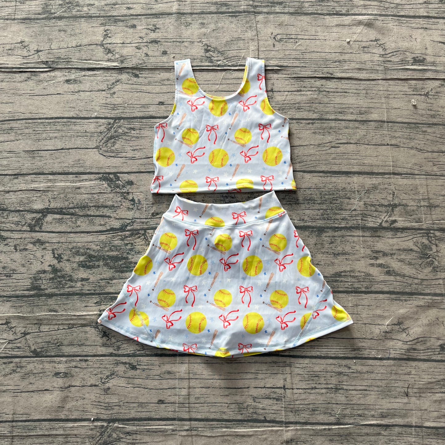 Baby Girls Bows Softballs Vests Top Skirt Short Team Yoga Active Clothes Set