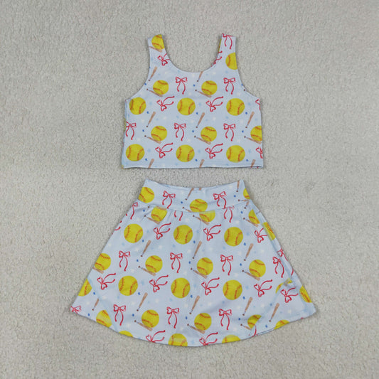 Baby Girls Bows Softballs Vests Top Skirt Short Team Yoga Active Clothes Set