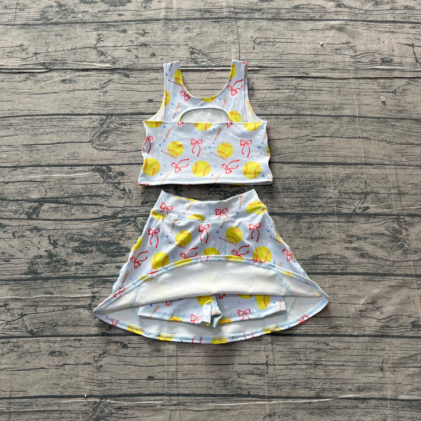 Baby Girls Bows Softballs Vests Top Skirt Short Team Yoga Active Clothes Set