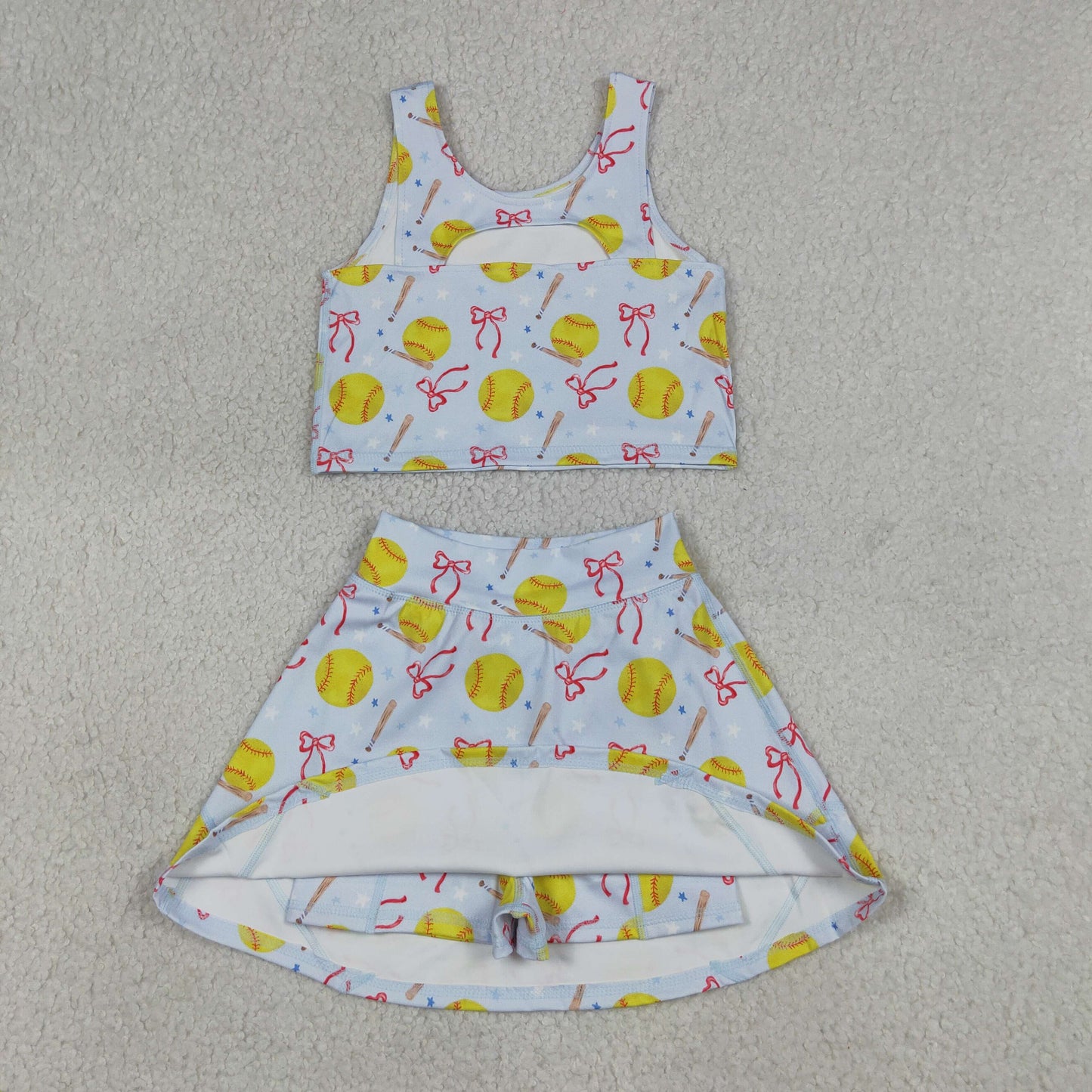 Baby Girls Bows Softballs Vests Top Skirt Short Team Yoga Active Clothes Set