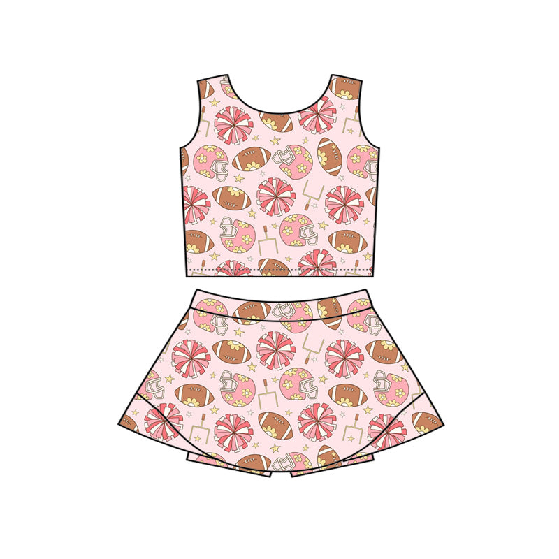 Baby Girls Flower Footballs Vests Top Skirt Short Team Yoga Active Clothes Set Preorder