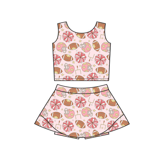 Baby Girls Flower Footballs Vests Top Skirt Short Team Yoga Active Clothes Set Preorder