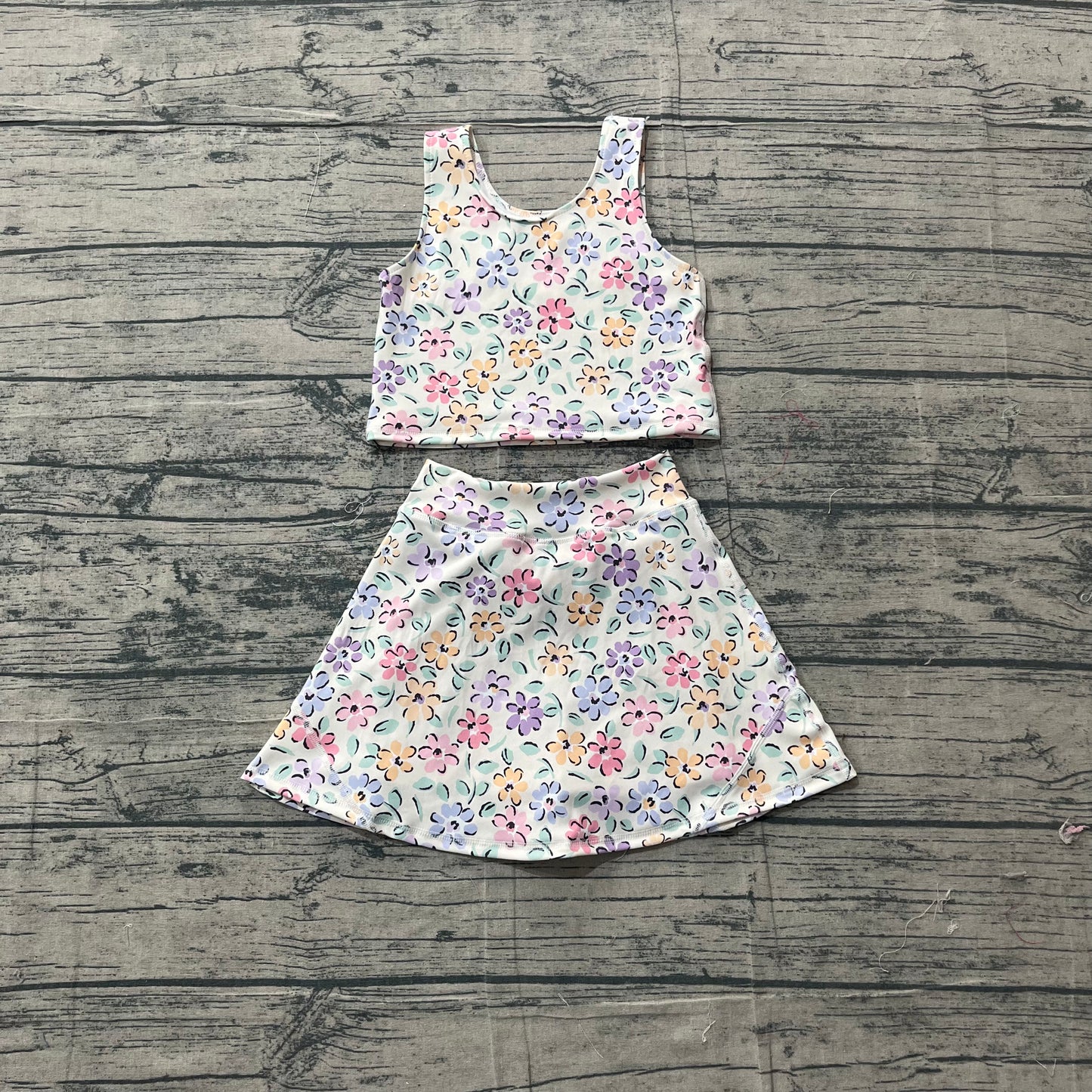 Baby Girls Colorful Flowers Vests Top Skirt Short Yoga Active Clothes Set