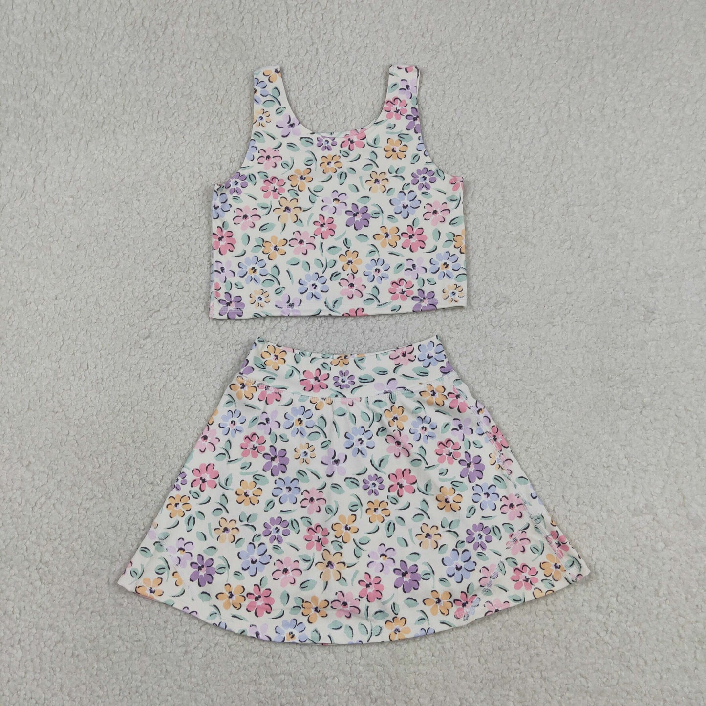 Sibling Baby Girls Sleeveless Colorful Flowers Vest Skirt Shorts Yoga Active Clothes Sets