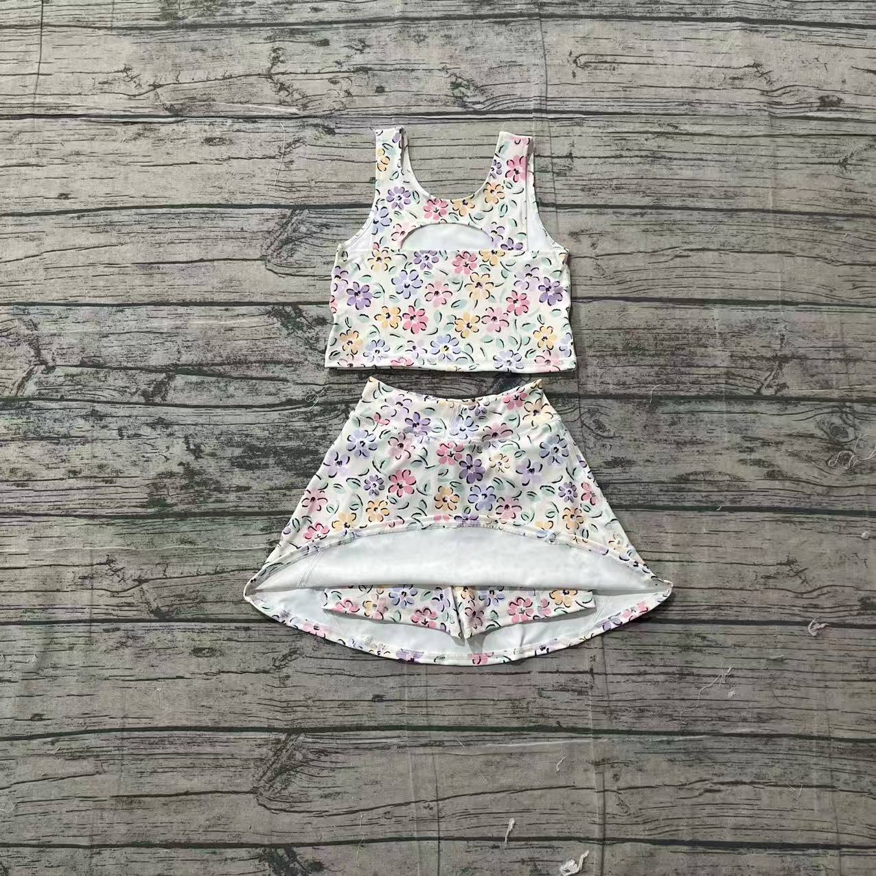 Baby Girls Colorful Flowers Vests Top Skirt Short Yoga Active Clothes Set