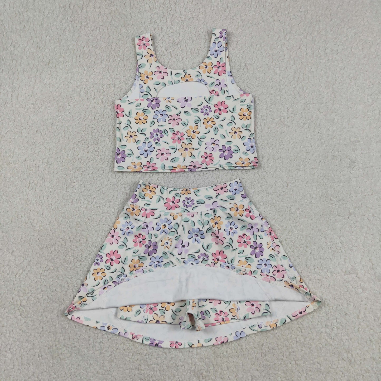 Sibling Baby Girls Sleeveless Colorful Flowers Vest Skirt Shorts Yoga Active Clothes Sets