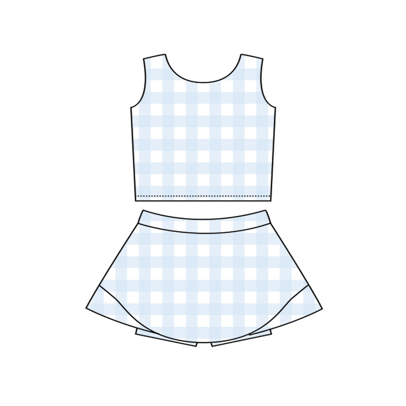 Baby Girls Light Blue Vests Top Skirt Short Yoga Active Clothes Set Preorder
