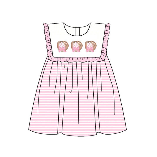 Baby Girls Sleeveless Bows Baseballs Team Stripe Knee Length Dress Preorder