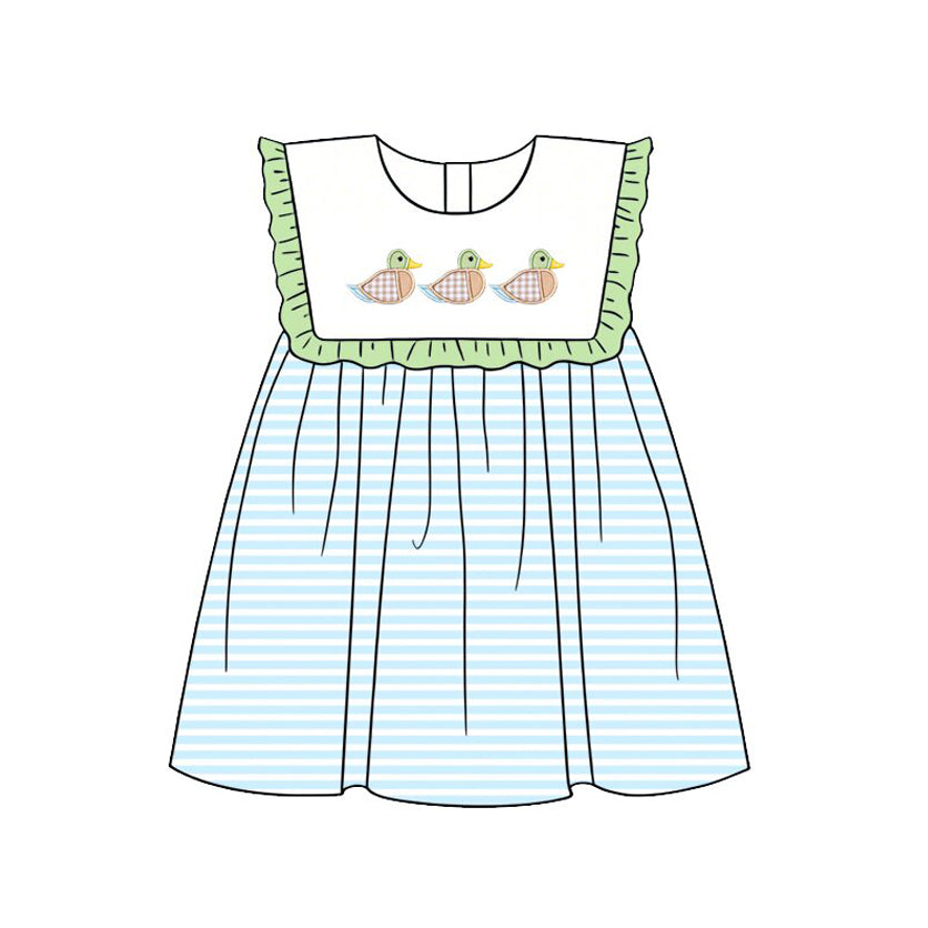 Baby Girls Sleeveless Ducks Stripe Knee Length Dress Preorder