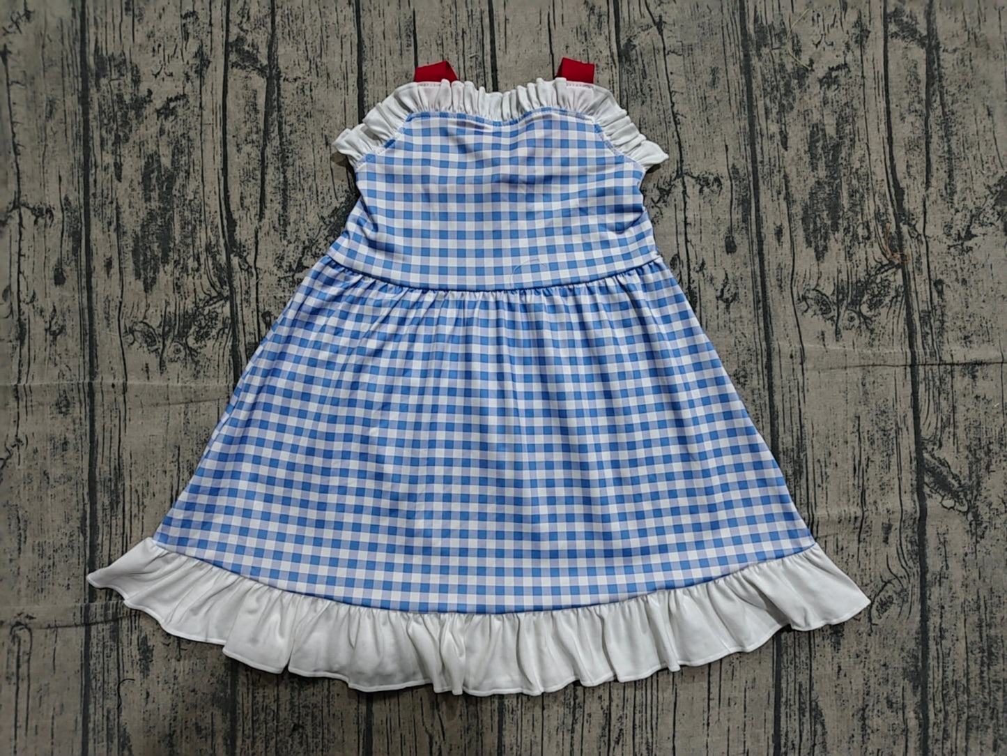 Baby Girls Strap Blue Checked Back Bows 4th of July Knee Length Dress