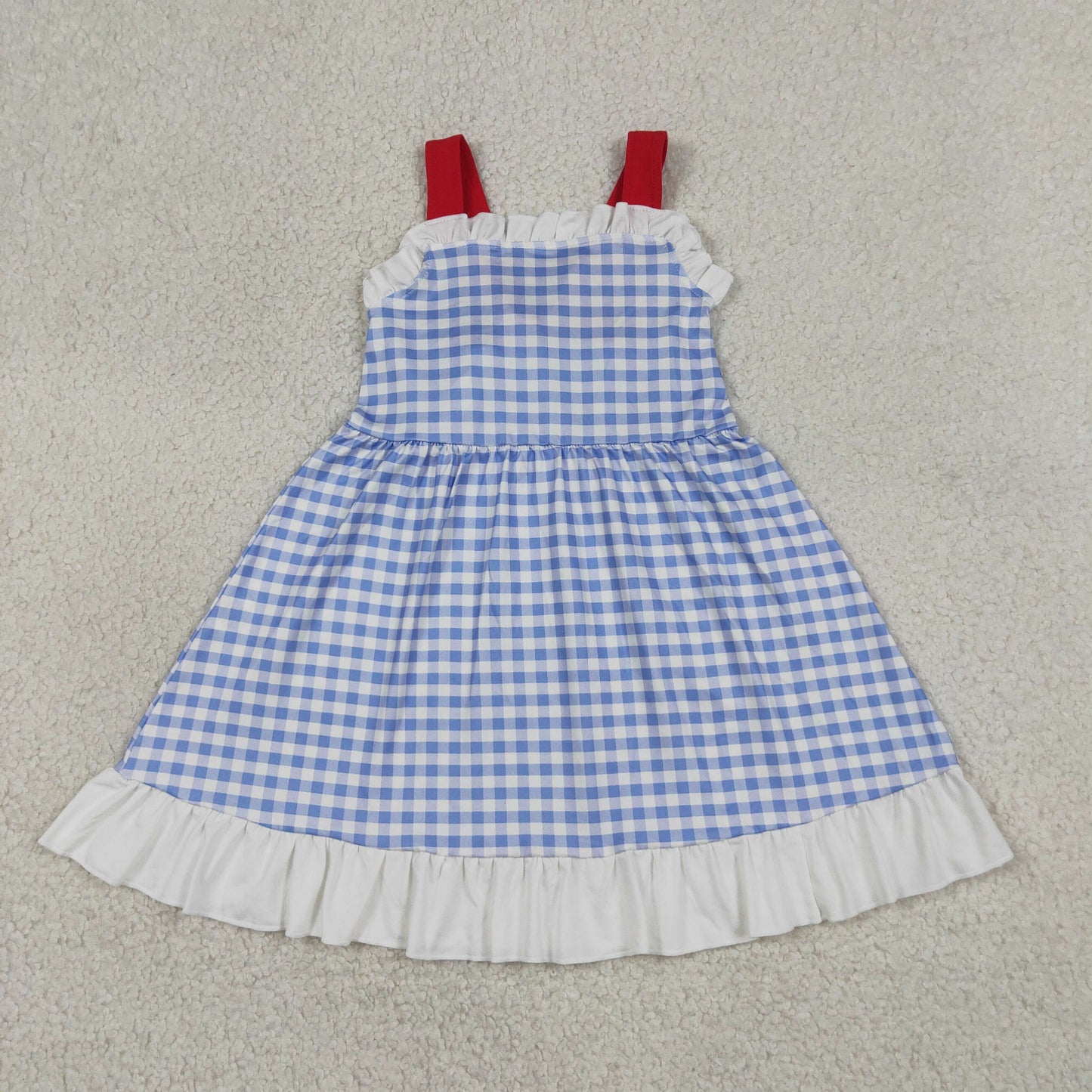 Baby Girls Strap Blue Checked Back Bows 4th of July Knee Length Dress