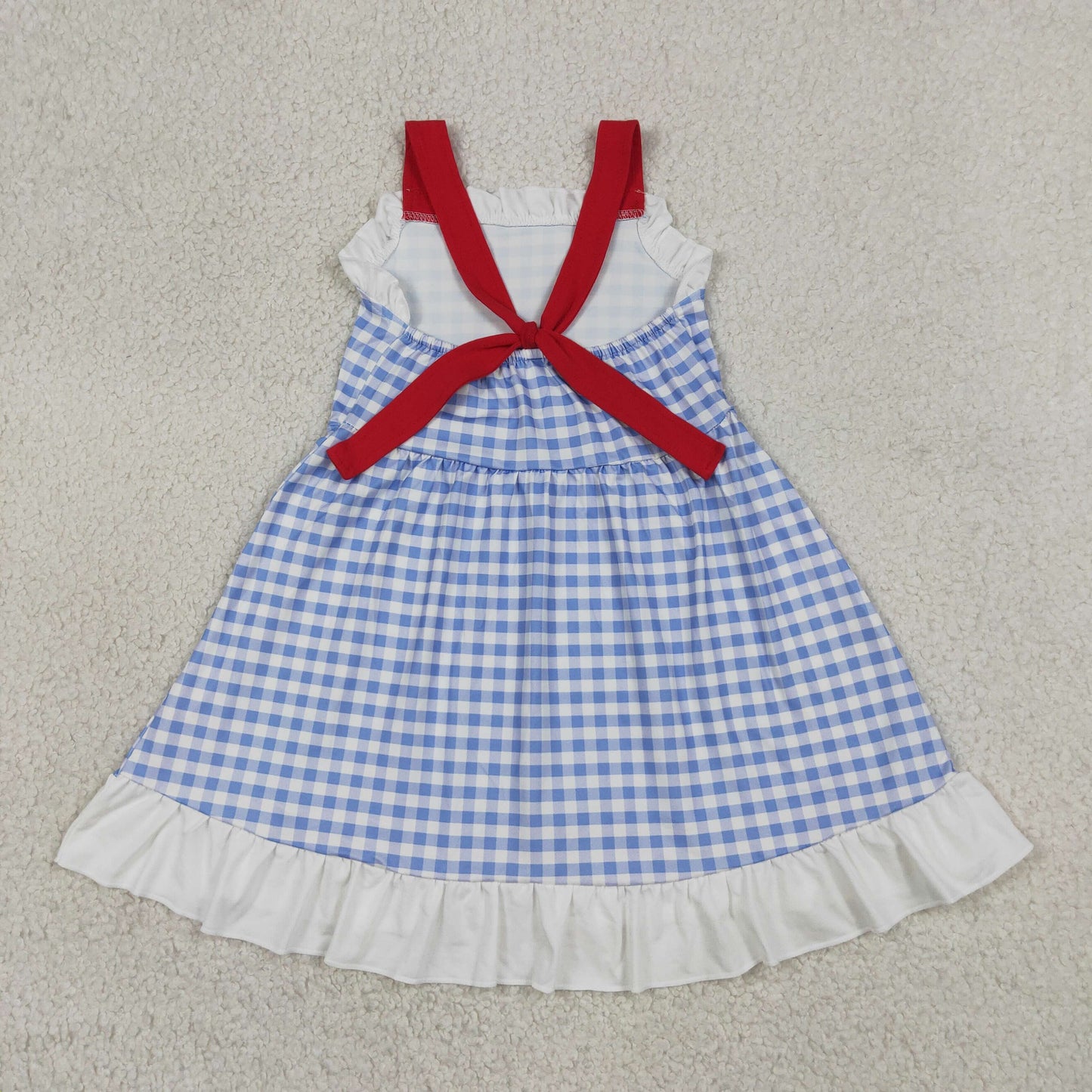 Baby Girls Strap Blue Checked Back Bows 4th of July Knee Length Dress