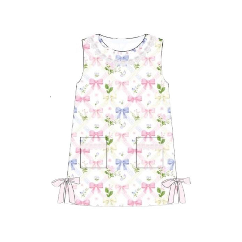Baby Girls Sleeveless Bows Flowers Pockets Knee Length Dress Preorder