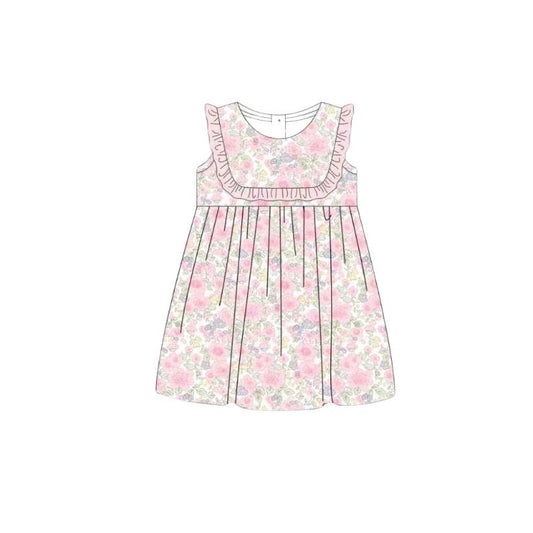 Baby Girls Sleeveless Pink Flowers Knee Length Dress Preorder
