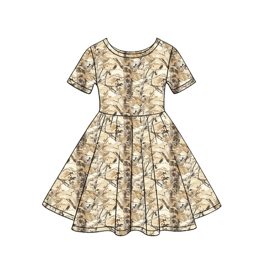Baby Girls Short Sleeve Southern Leaves Camo Knee Length Dresses Preorder