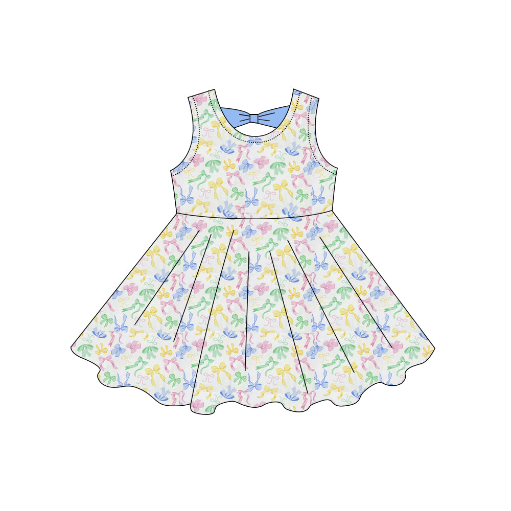 Baby Girls Sleeveless Colorful Bows Knee Length Dresses Preorder