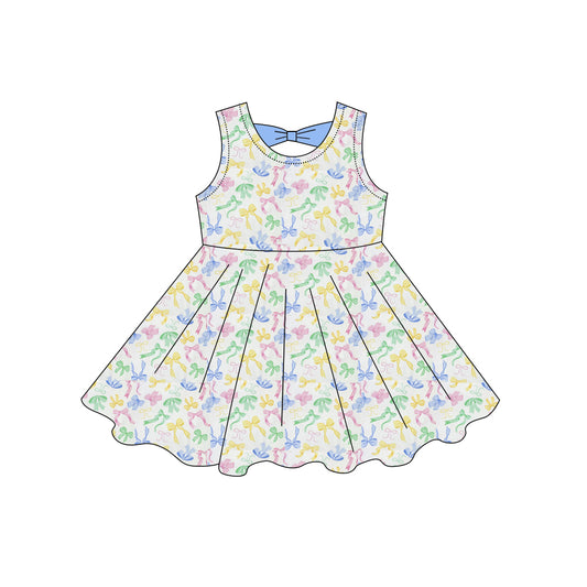 Baby Girls Sleeveless Colorful Bows Knee Length Dresses Preorder