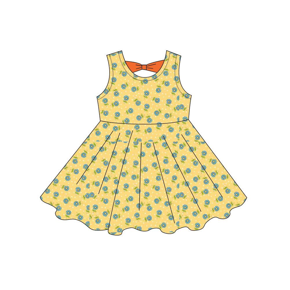 Baby Girls Sleeveless Blue Flowers Knee Length Dresses Preorder