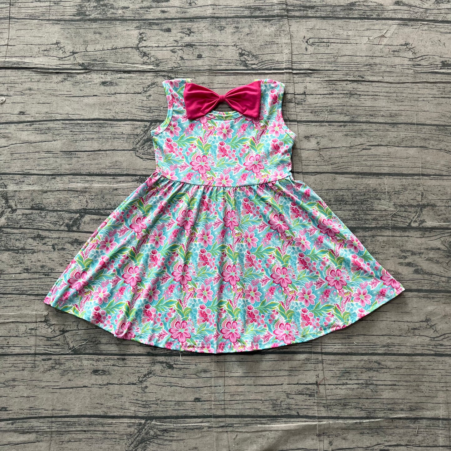 Baby Girls Sleeveless Watercolor Flowers Knee Length Dresses Preorder