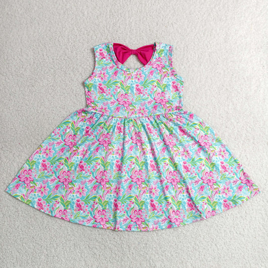 Baby Girls Sleeveless Watercolor Flowers Knee Length Dresses