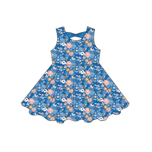 Baby Girls Sleeveless Colorful Flowers Knee Length Dresses Preorder