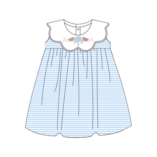 Baby Girls Sleeveless Blue Stripe Flower Watermelons Knee Length Dresses Preorder