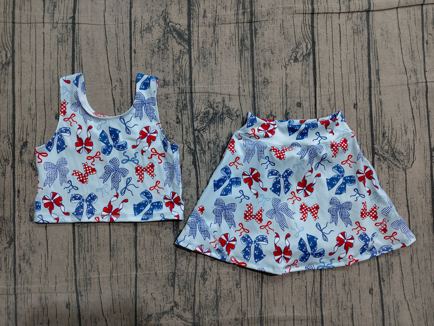 Baby Girls Red Blue Bows Vest Skirt Short Yoga Active 4th of July Clothes Set