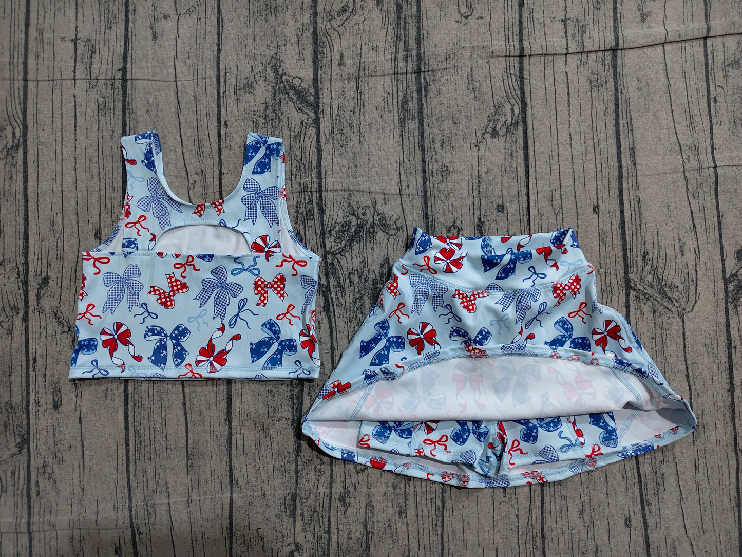 Baby Girls Red Blue Bows Vest Skirt Short Yoga Active 4th of July Clothes Set