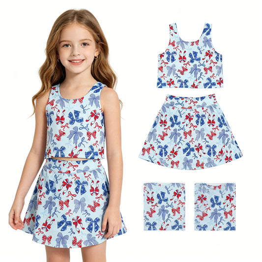 Baby Girls Red Blue Bows Vest Skirt Short Yoga Active 4th of July Clothes Set