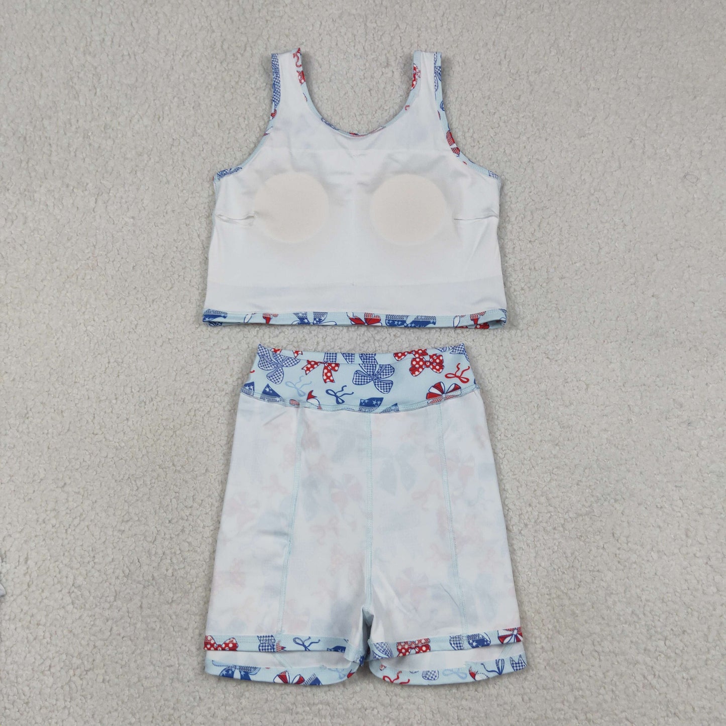 Sibling Baby Girls Flags Bows Vest Top Skirt Shorts 4th of July Yoga Active Clothes Sets