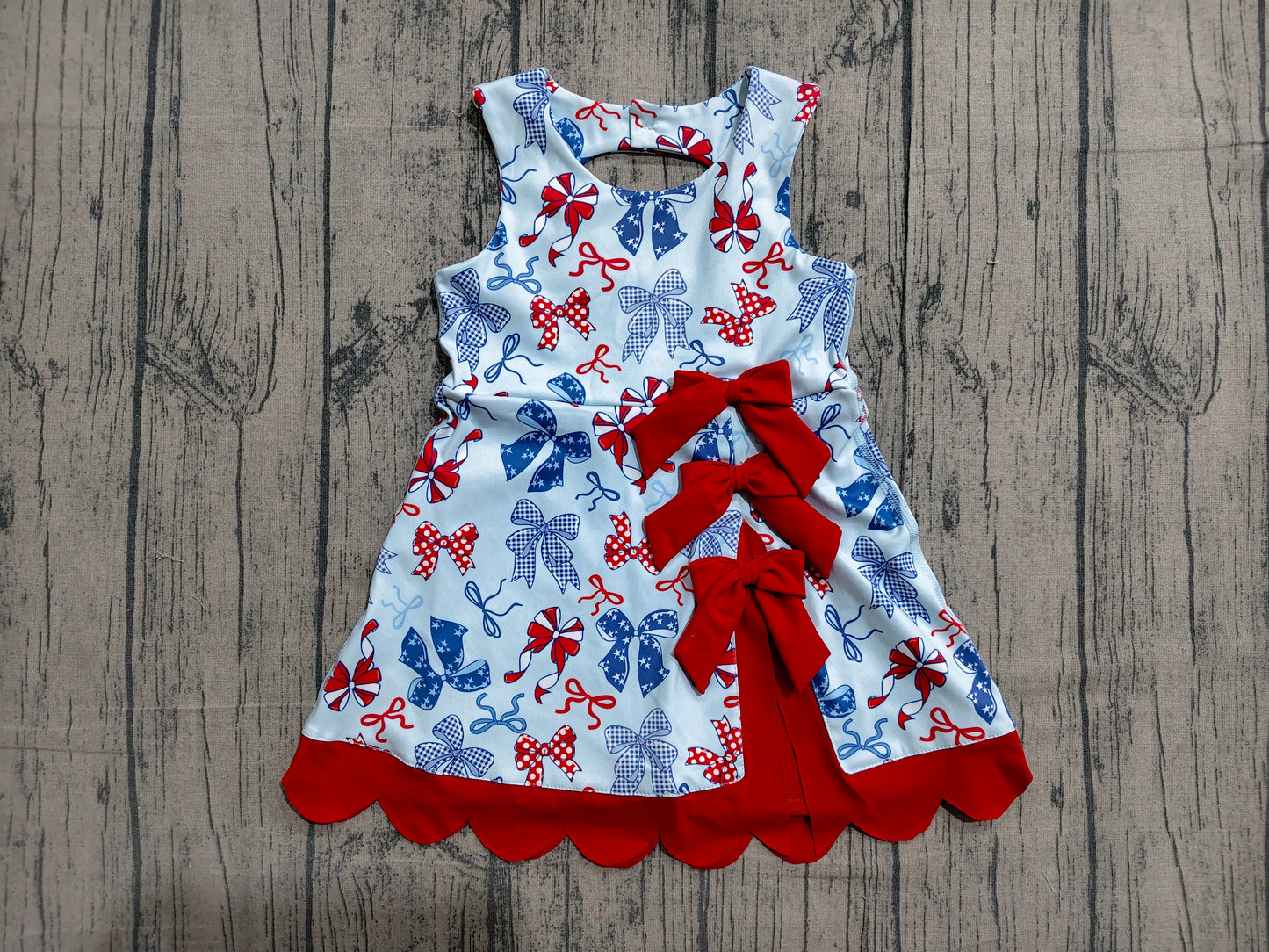 Baby Girls Bows 4th of July Yoga Active Short Bows Scallop Knee Length Dress
