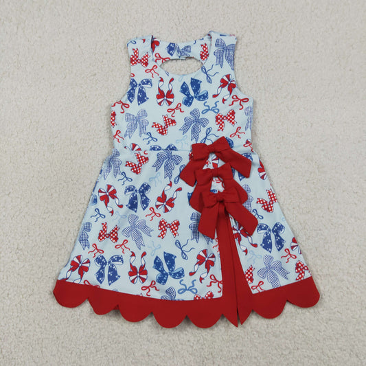 Baby Girls Bows 4th of July Yoga Active Short Bows Scallop Knee Length Dress