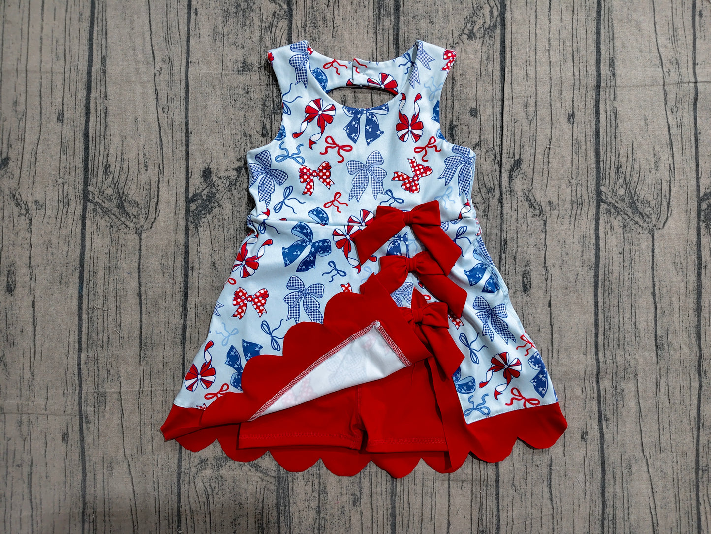 Baby Girls Bows 4th of July Yoga Active Short Bows Scallop Knee Length Dress