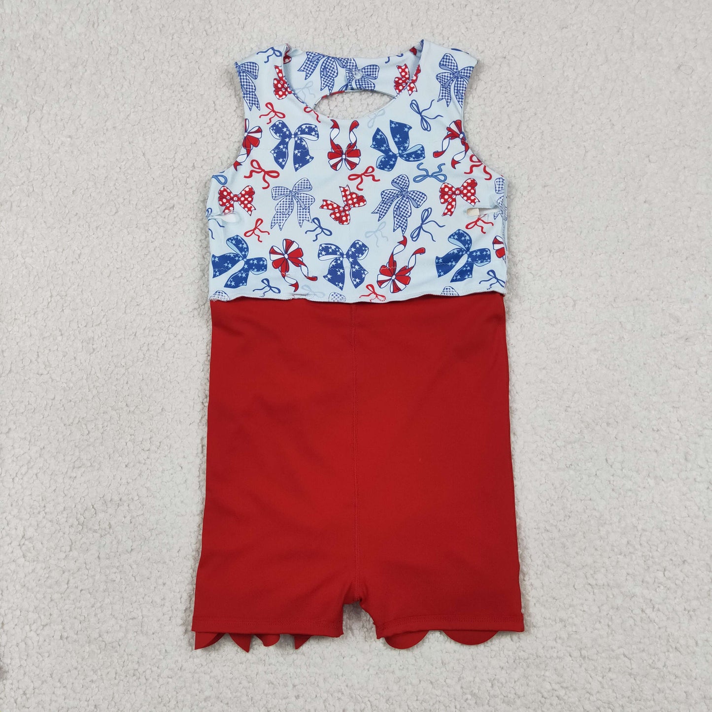 Sibling Baby Girls Bows Flags 4th of July Yoga Active  Scallop Short Knee Length Dresses