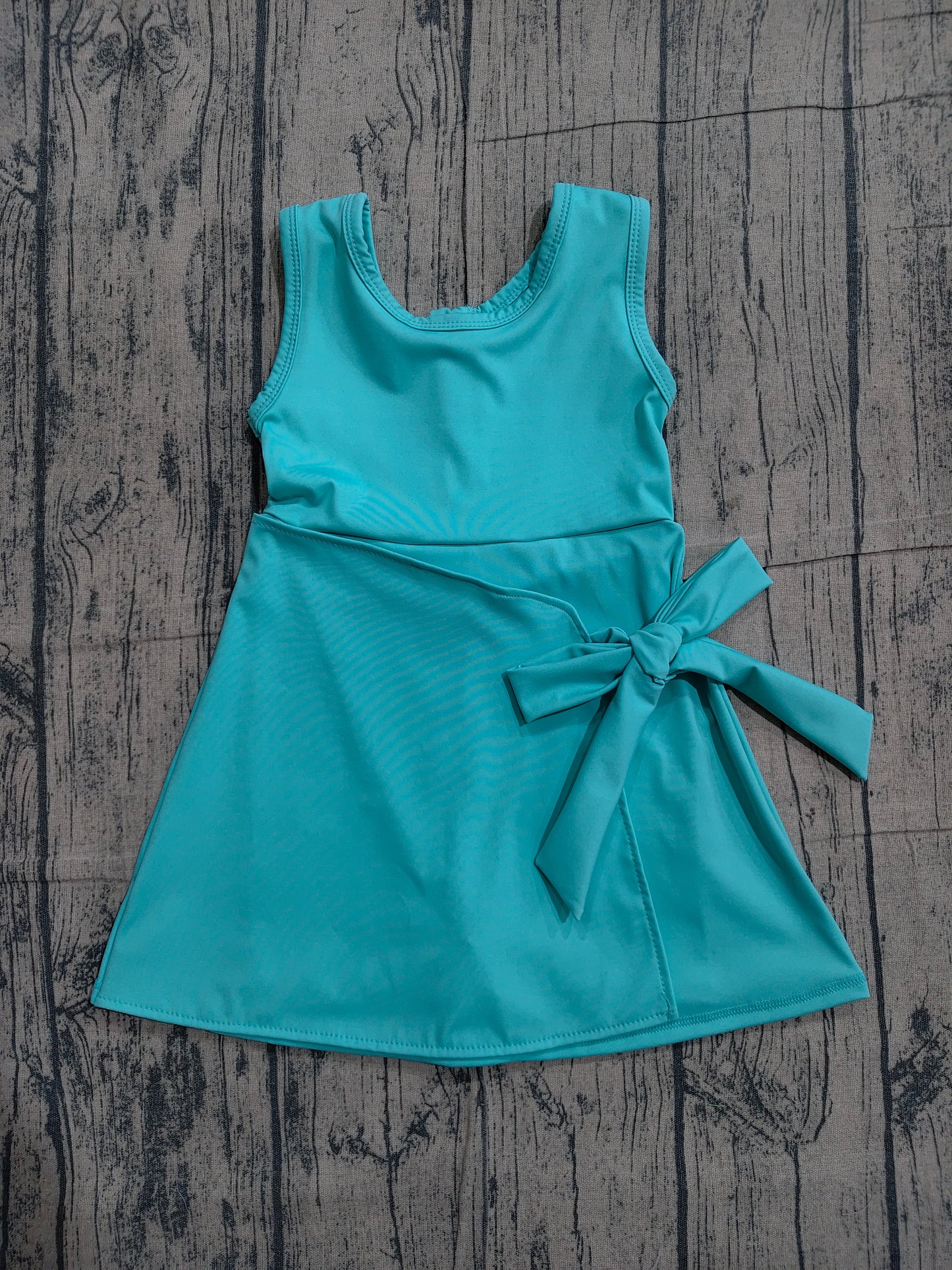Baby Girls Aqua Sleeveless Bows Yoga Active Short Knee Length Dress Preorder
