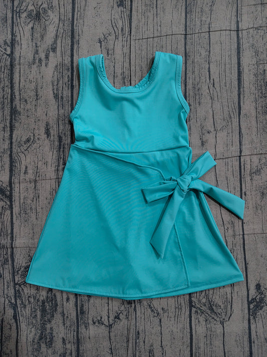Baby Girls Aqua Sleeveless Bows Yoga Active Short Knee Length Dress Preorder