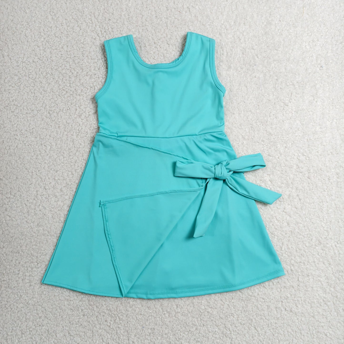 Baby Girls Blue Aqua Sleeveless Bows Yoga Active Short Knee Length Dress