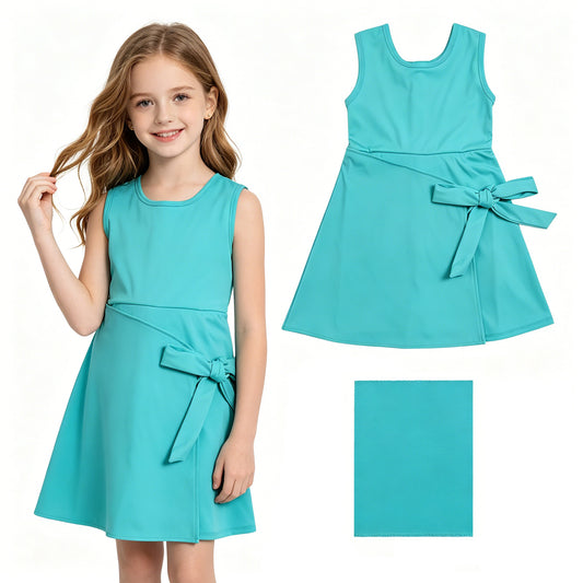 Baby Girls Blue Aqua Sleeveless Bows Yoga Active Short Knee Length Dress
