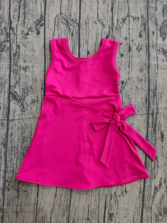 Baby Girls Hot Pink Sleeveless Bows Yoga Active Short Knee Length Dress Preorder