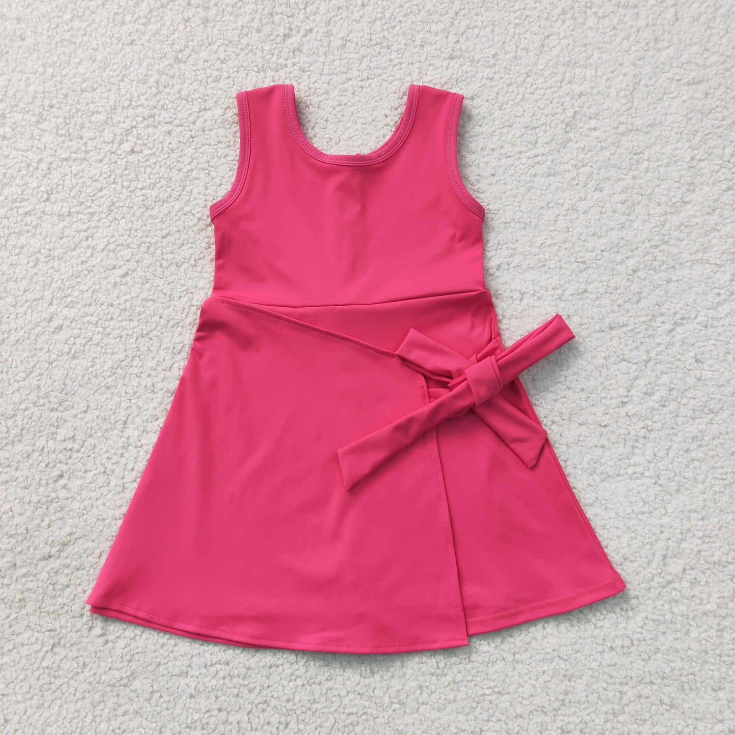 Baby Girls Hot Pink Sleeveless Bows Yoga Active Short Knee Length Dress