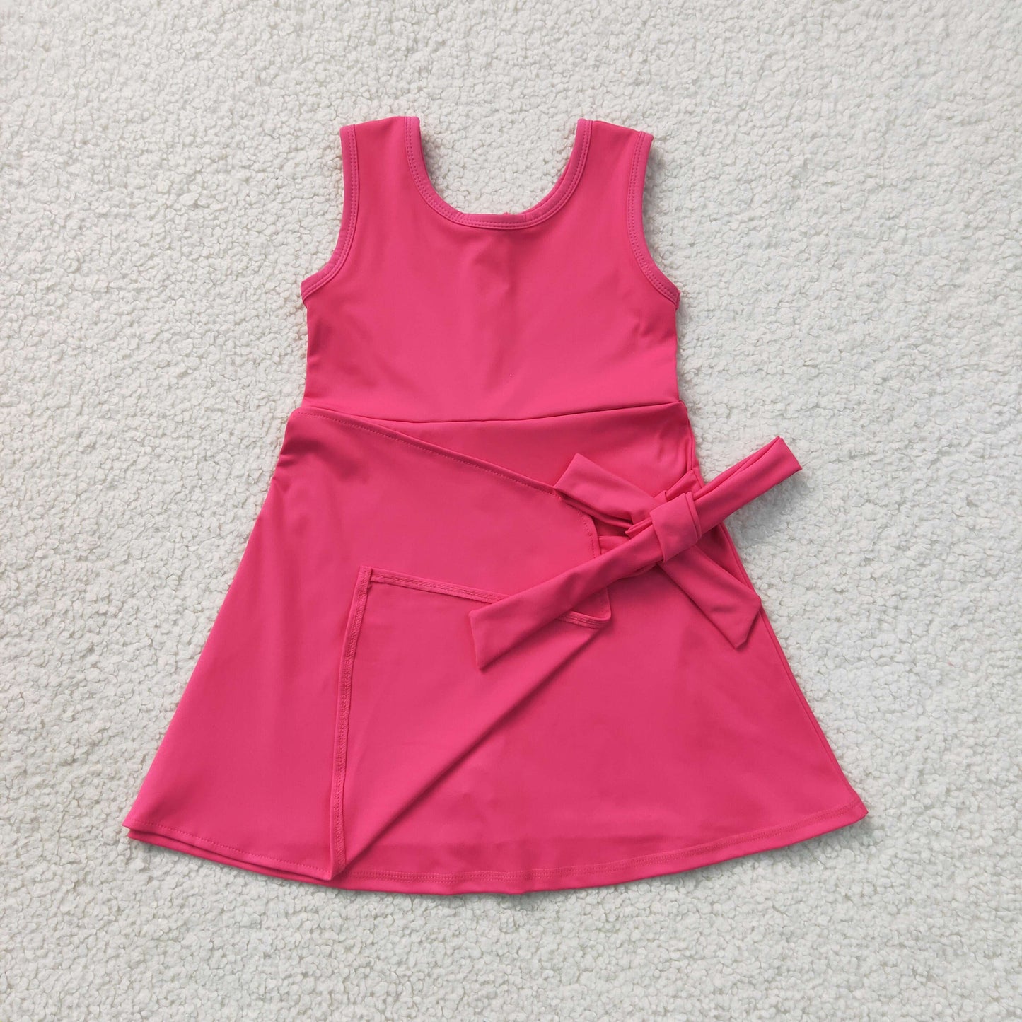 Baby Girls Hot Pink Sleeveless Bows Yoga Active Short Knee Length Dress