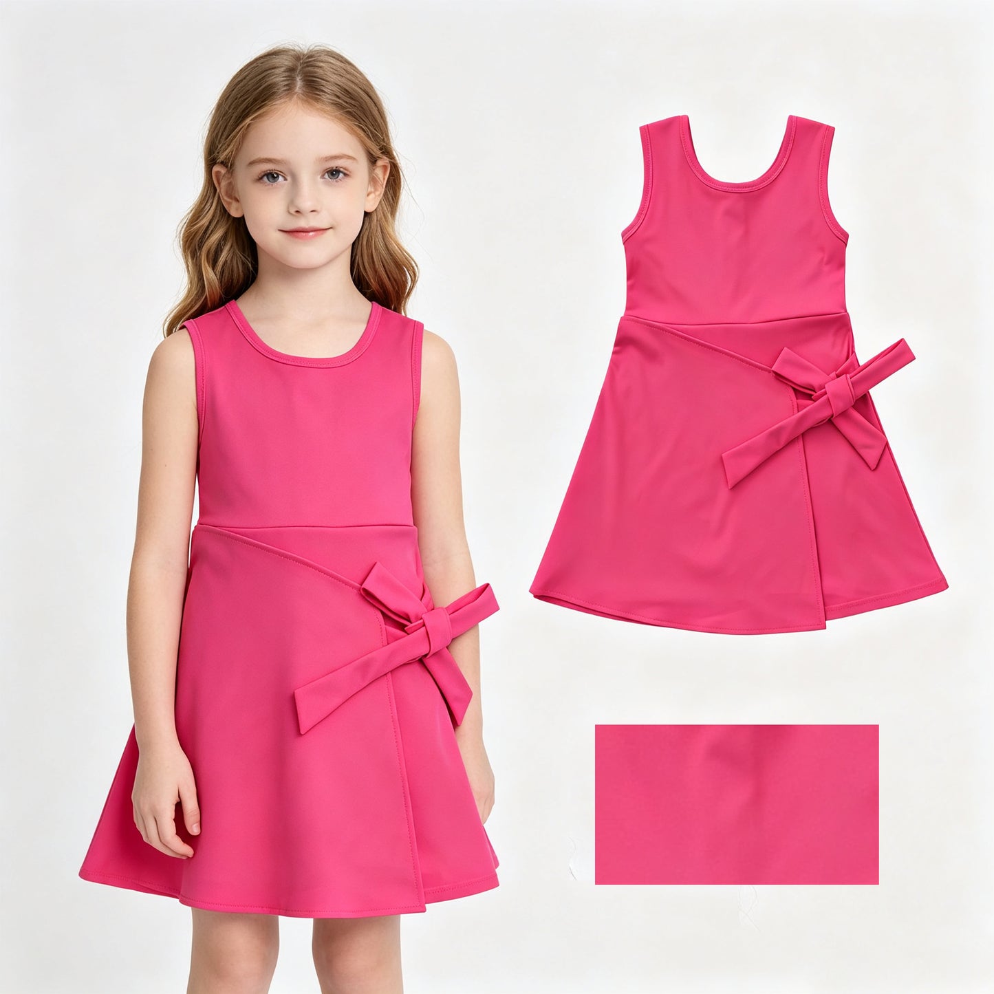 Baby Girls Hot Pink Sleeveless Bows Yoga Active Short Knee Length Dress