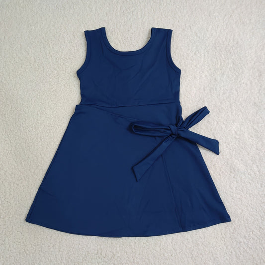 Baby Girls Navy Sleeveless Bows Yoga Active Short Knee Length Dress