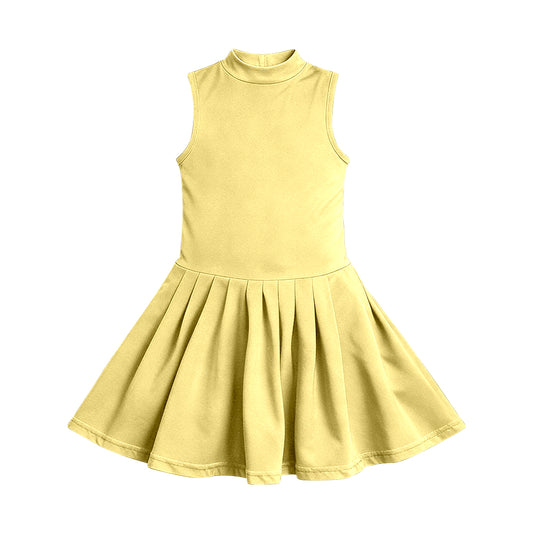 Baby Girls Yellow Sleeveless Yoga Active Pleated Knee Length Dress Preorder